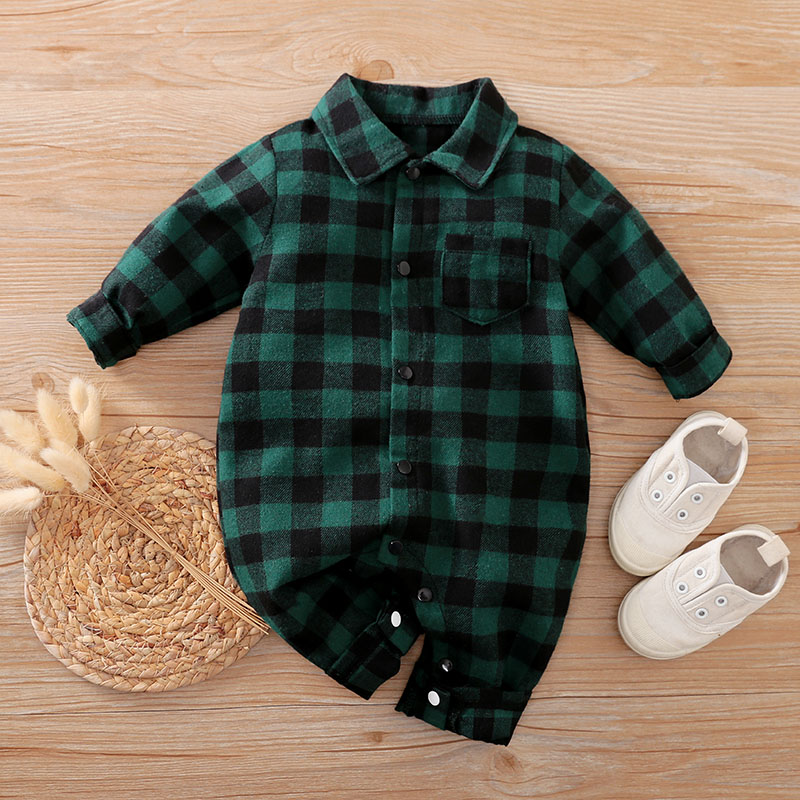 Baby Xmas Clothing - Newborn Baby Boy Clothes Green Plaid