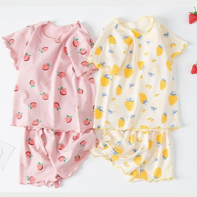 Baby Sleep Suit - Girls Summer Pajama Set Strawberry Print
