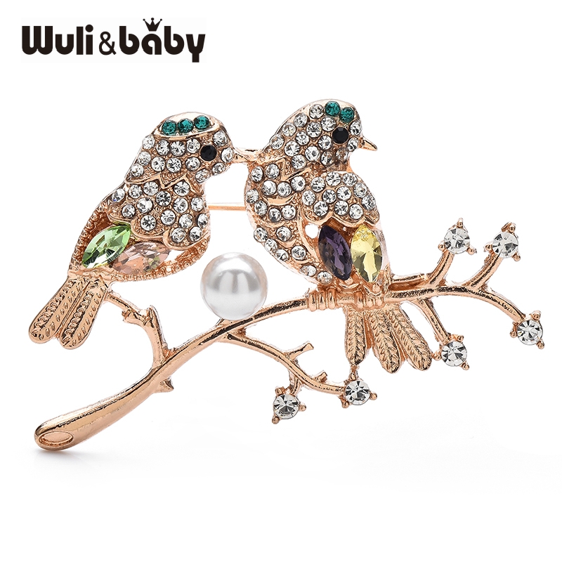 Baby Xmas Clothing - Wuli&baby Crystal Couple Birds Bullfinch Brooch